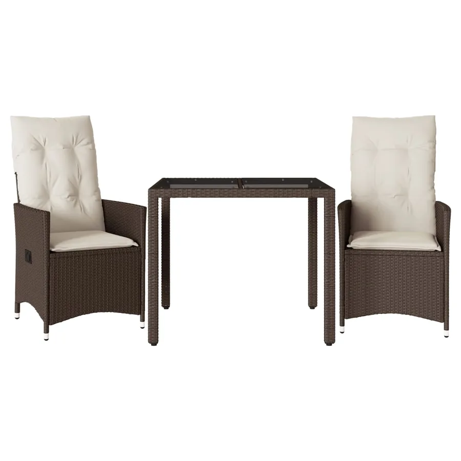 Ensemble de bistro 3 pcs avec coussins marron résine tressée - 2