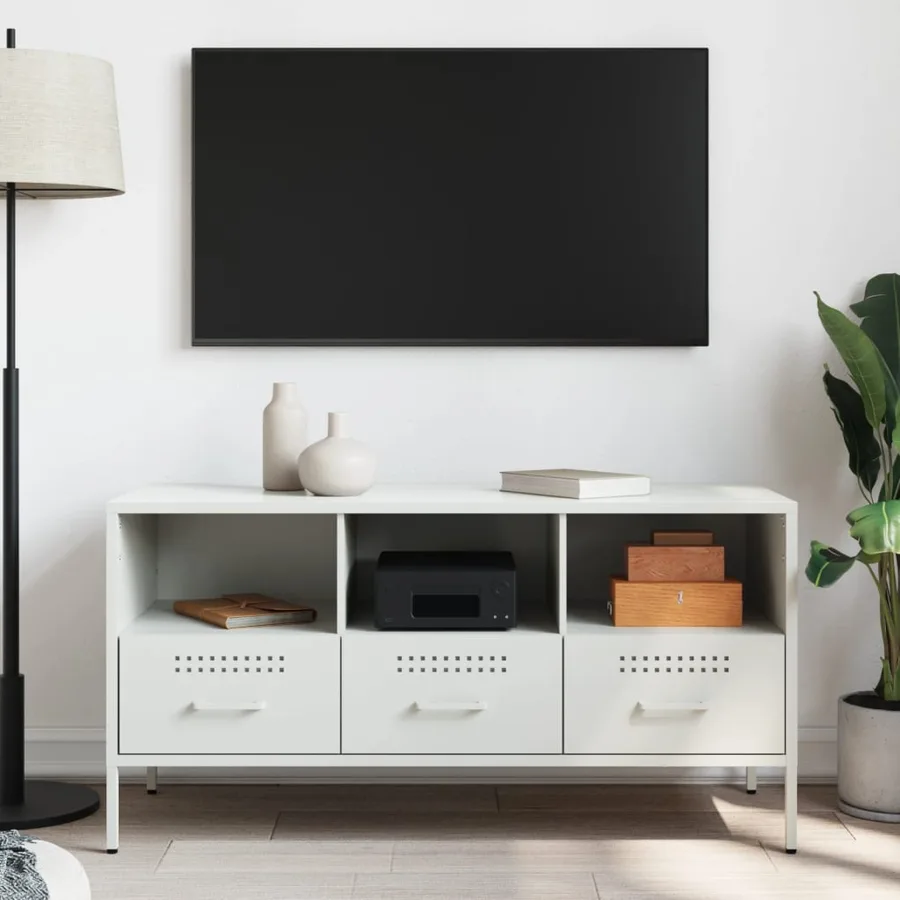Meuble TV blanc 100,5x39x50,5 cm acier - 3