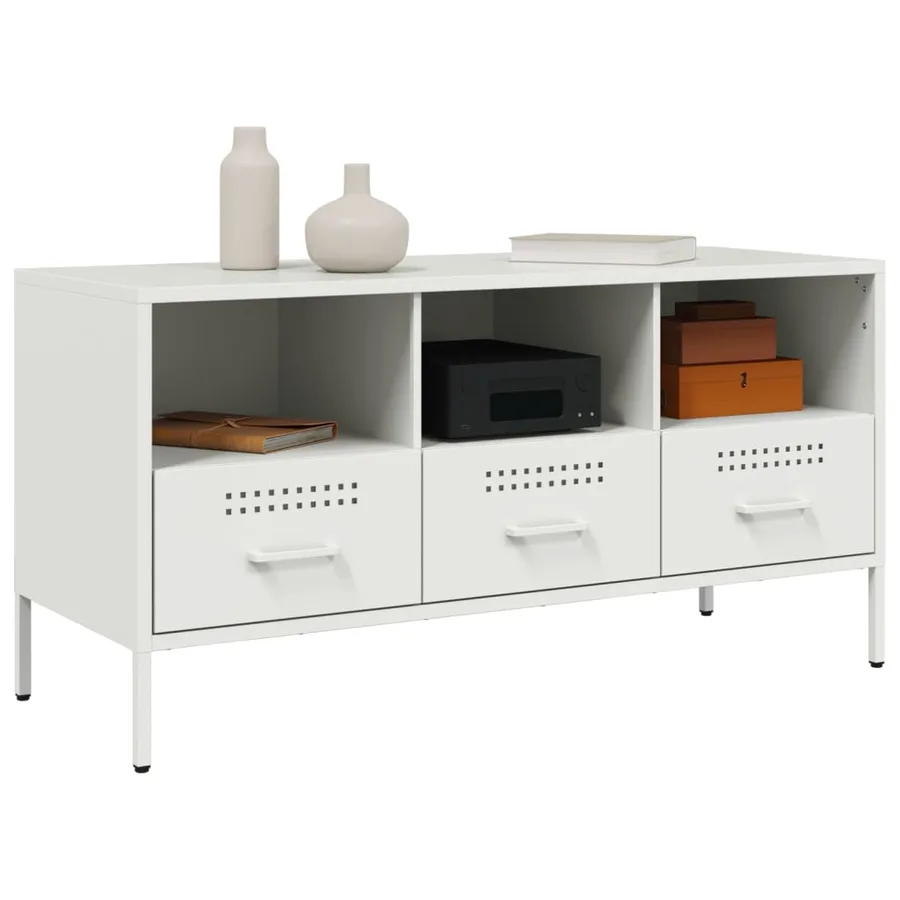 Meuble TV blanc 100,5x39x50,5 cm acier - 4
