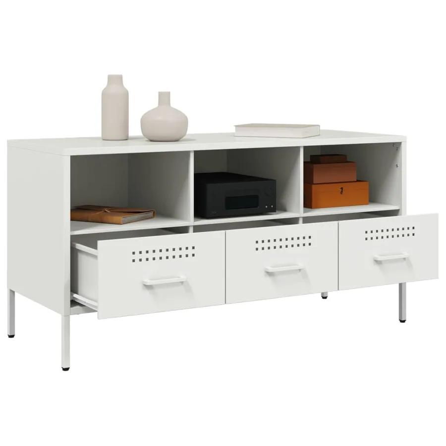 Meuble TV blanc 100,5x39x50,5 cm acier - 5