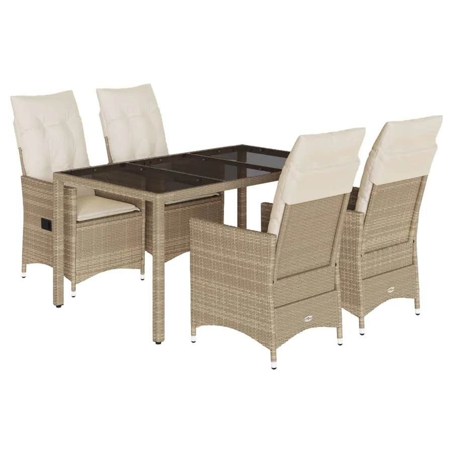Ensemble à manger de jardin avec coussins 5pcs Beige poly rotin - 2