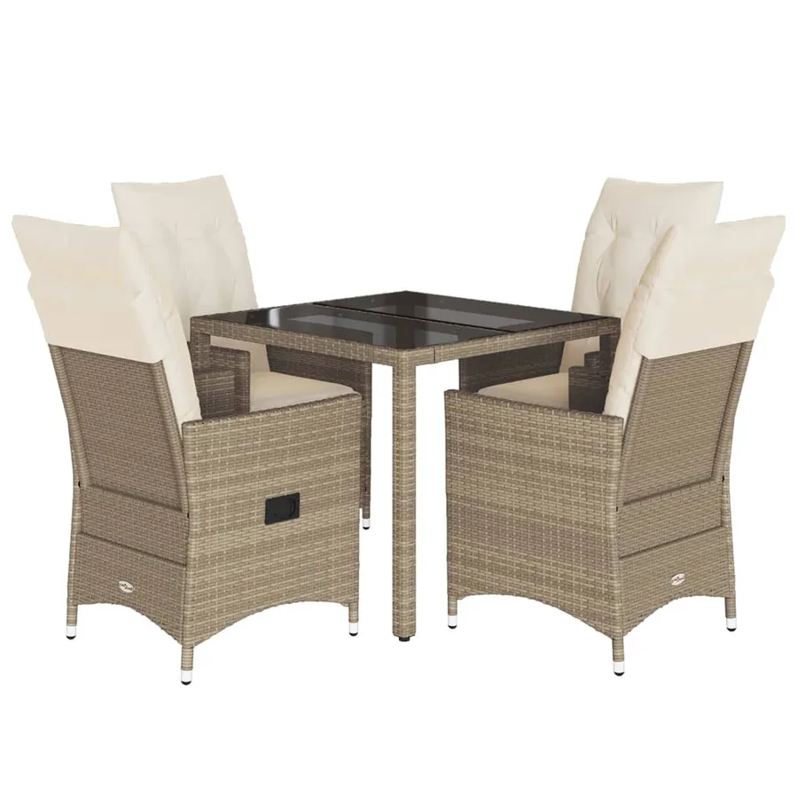Ensemble à manger de jardin avec coussins 5pcs Beige poly rotin - 2