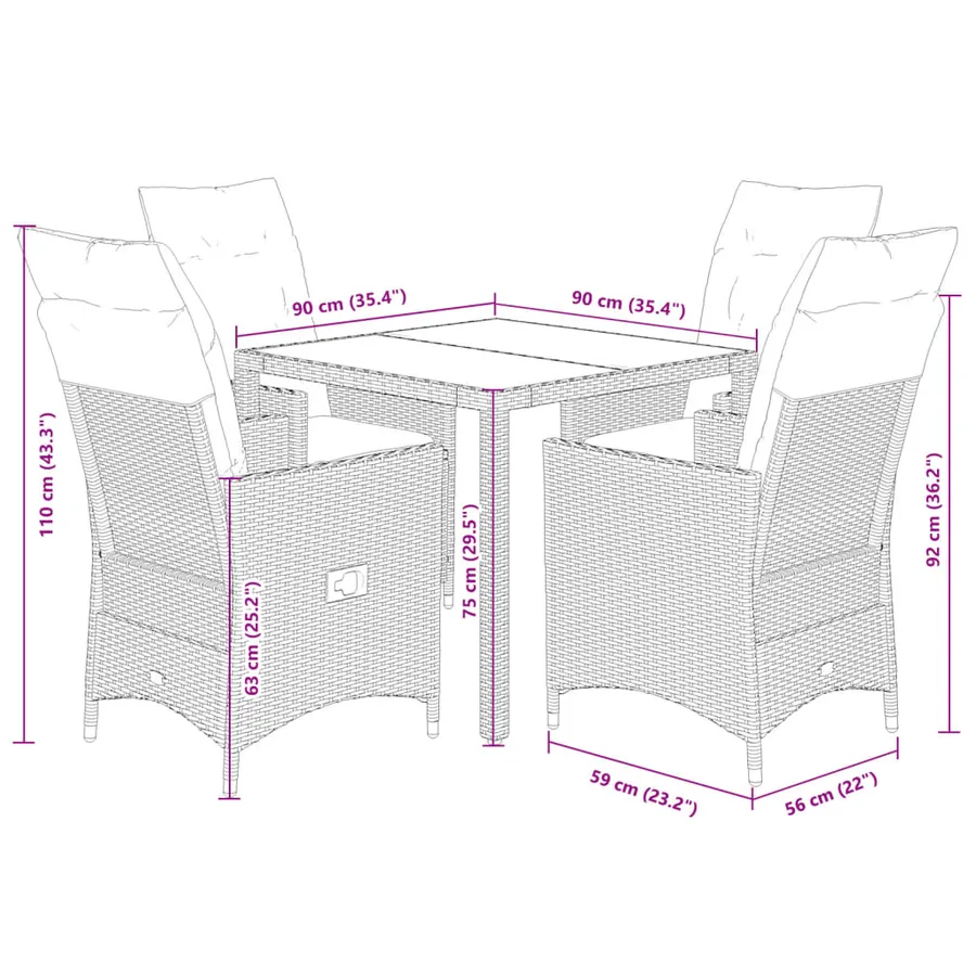 Ensemble à manger de jardin avec coussins 5pcs Beige poly rotin - 7