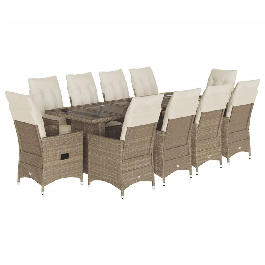 Ensemble de bistro de jardin 11 pcs coussins beige poly rotin - 2