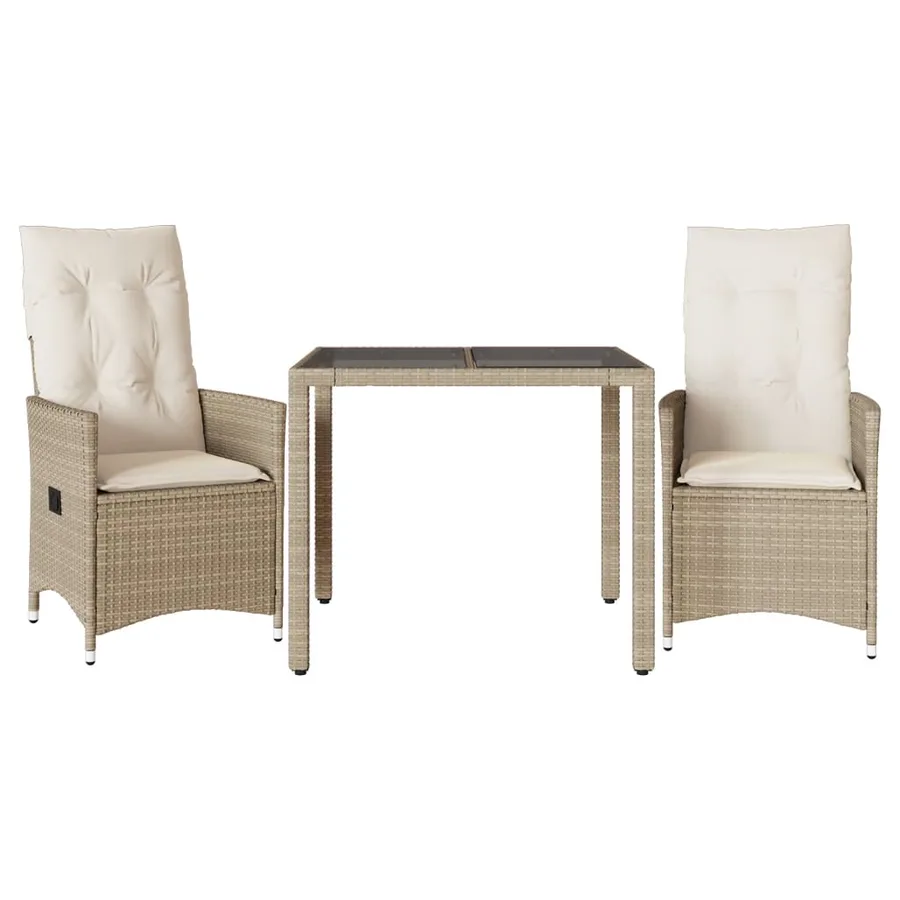 Ensemble de bistro 3 pcs avec coussins beige résine tressée - 2