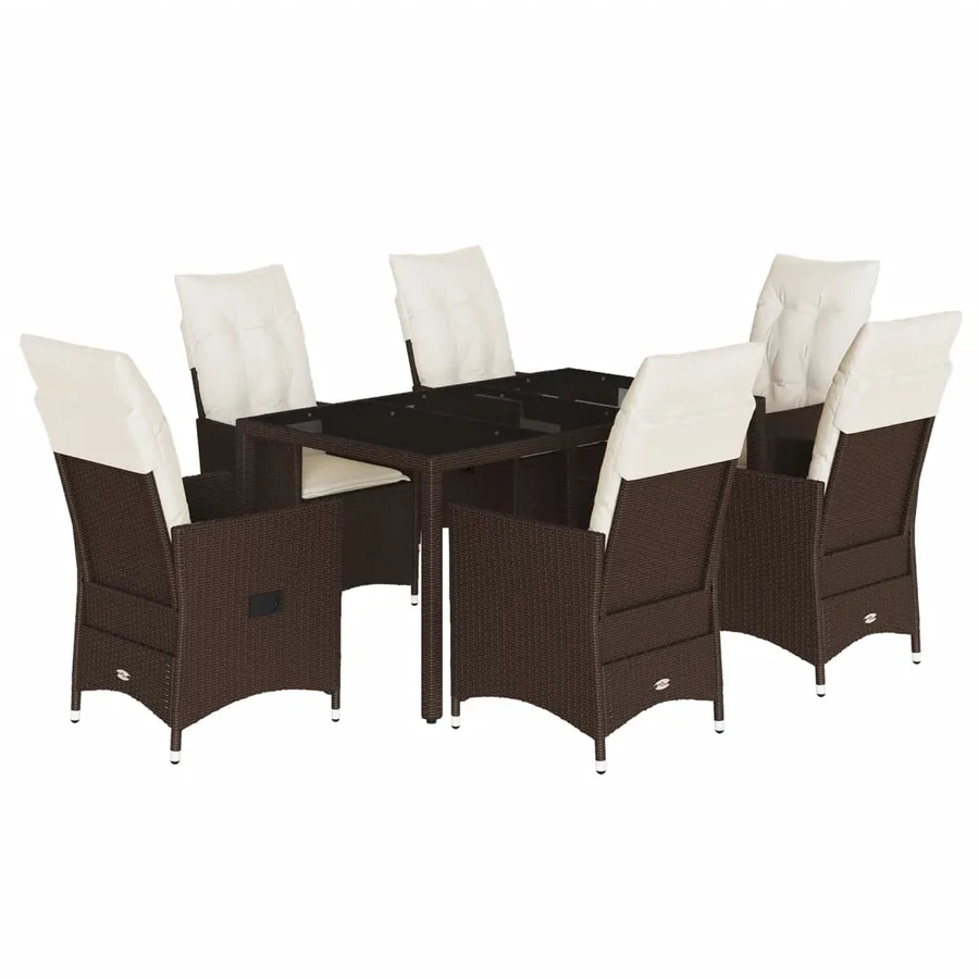 Ensemble à manger de jardin et coussins 7 pcs marron rotin - 2