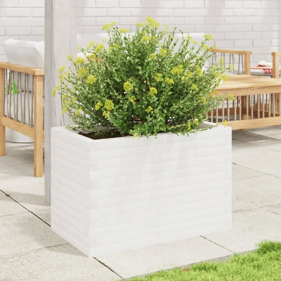 Jardinière blanc 70x40x45,5 cm bois de pin massif - 3