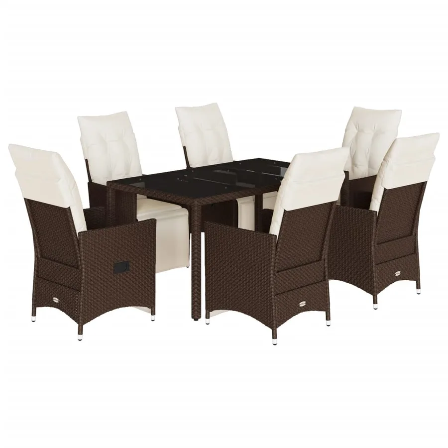 Ensemble de bistro de jardin 7 pcs coussins marron poly rotin - 2