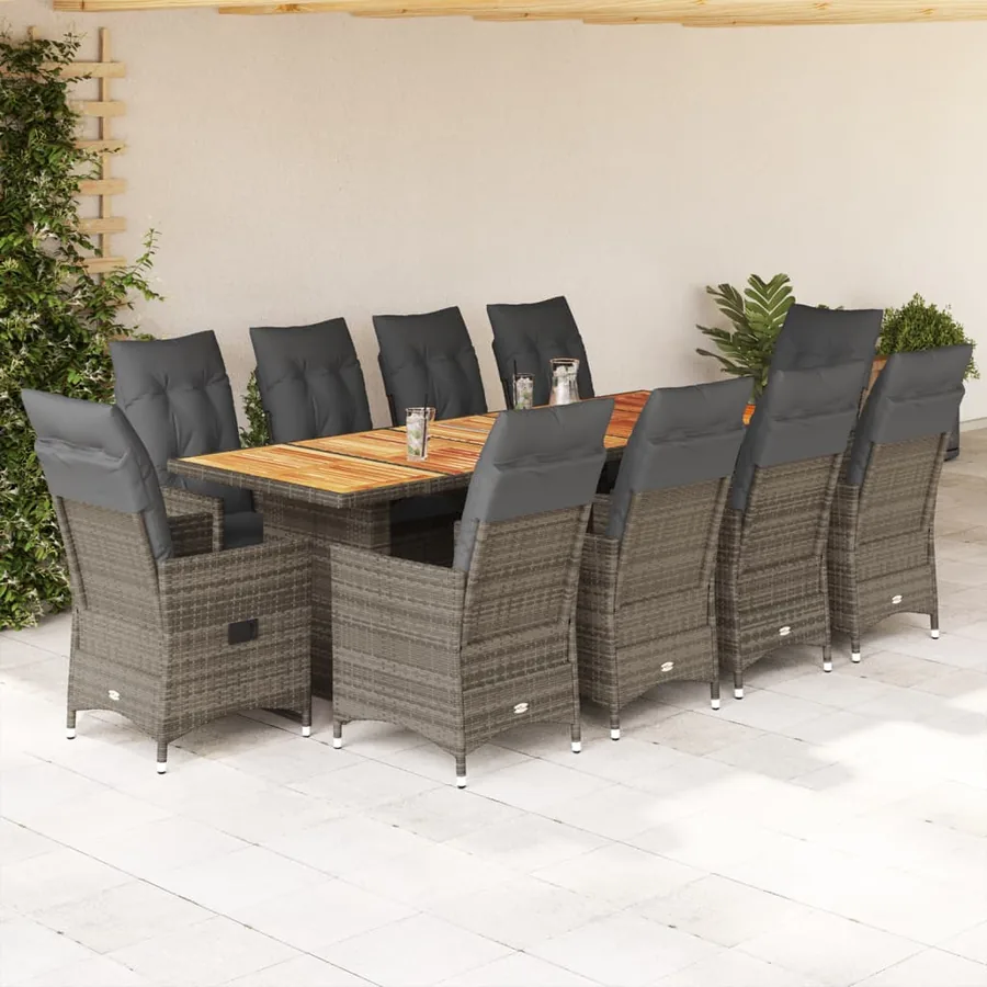 Ensemble de bistro de jardin 11 pcs coussins gris poly rotin