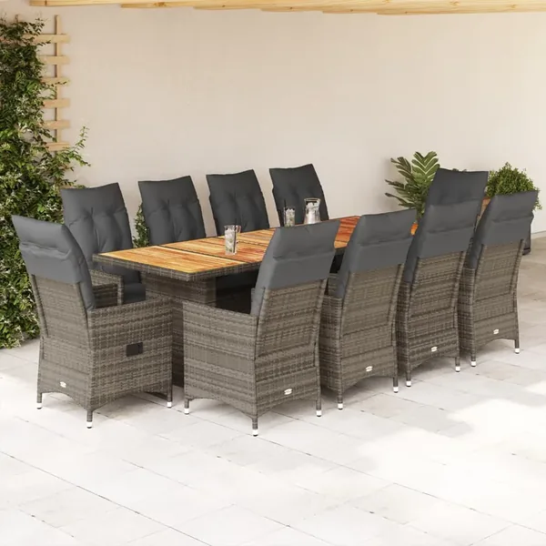 Ensemble de bistro de jardin 11 pcs coussins gris poly rotin