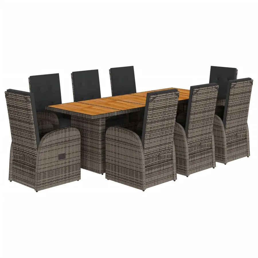 Ensemble à manger de jardin 9 pcs coussins gris résine tressée - 2