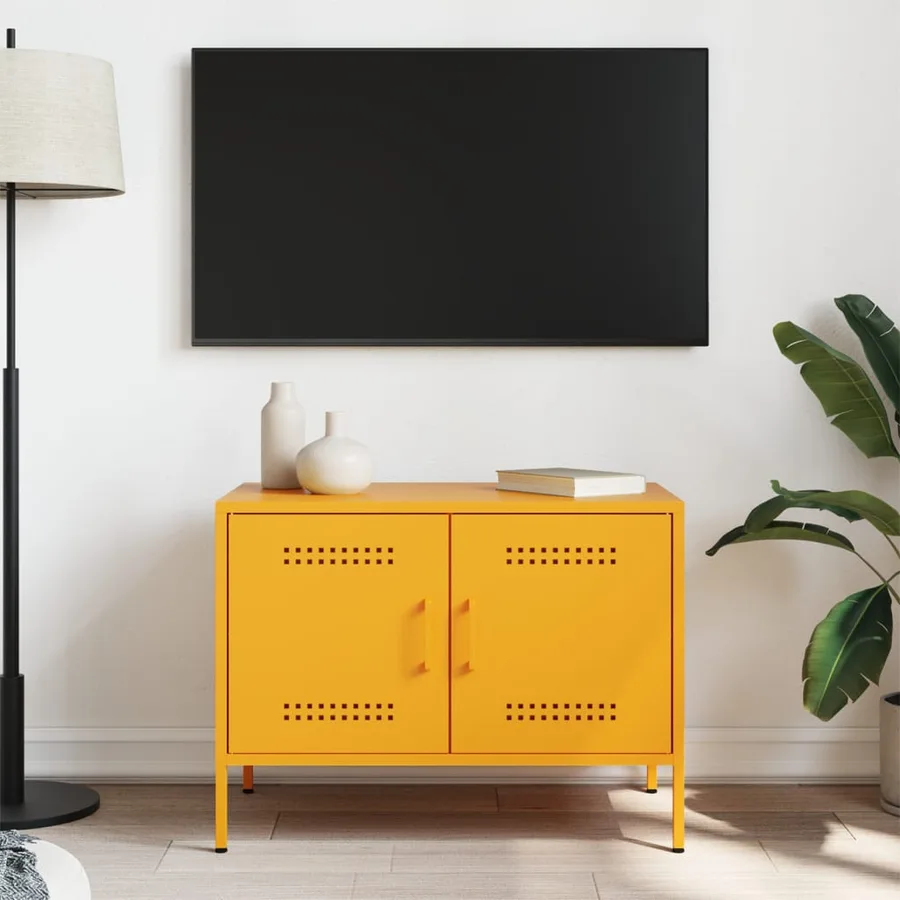 Meuble TV jaune moutarde 68x39x50,5 cm acier - 3