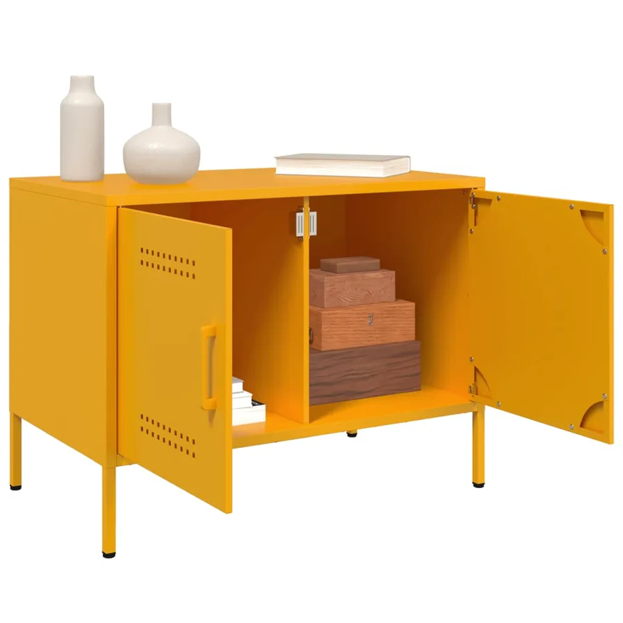 Meuble TV jaune moutarde 68x39x50,5 cm acier - 5