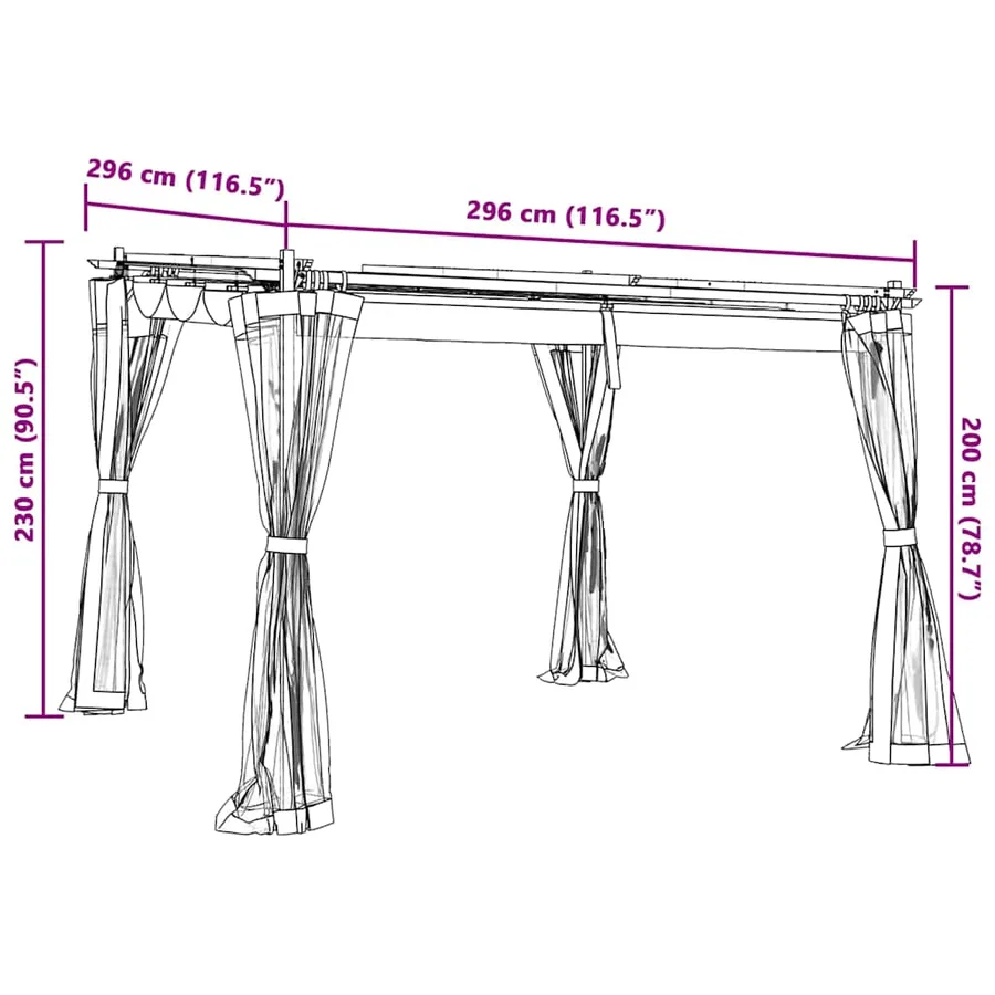Tonnelle avec parois en filet anthracite 3x3 m acier - 9