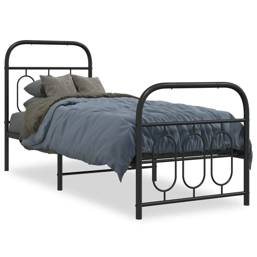 Cadre de lit métal sans matelas avec pied de lit noir 75x190 cm - 2