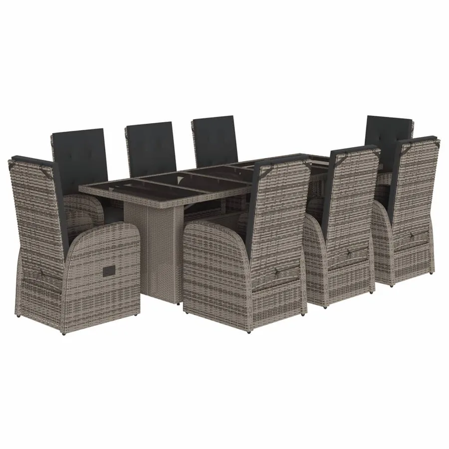 Ensemble à manger de jardin 9 pcs coussins gris résine tressée - 2