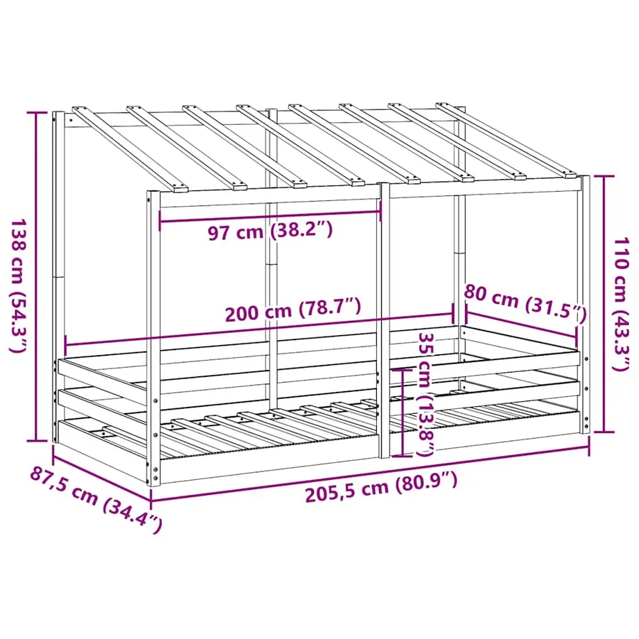 Lit pour enfants sans matelas blanc 80x200 cm bois pin massif - 9