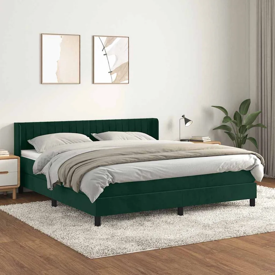 Sommier à lattes de lit et matelas Vert foncé 160x200cm Velours