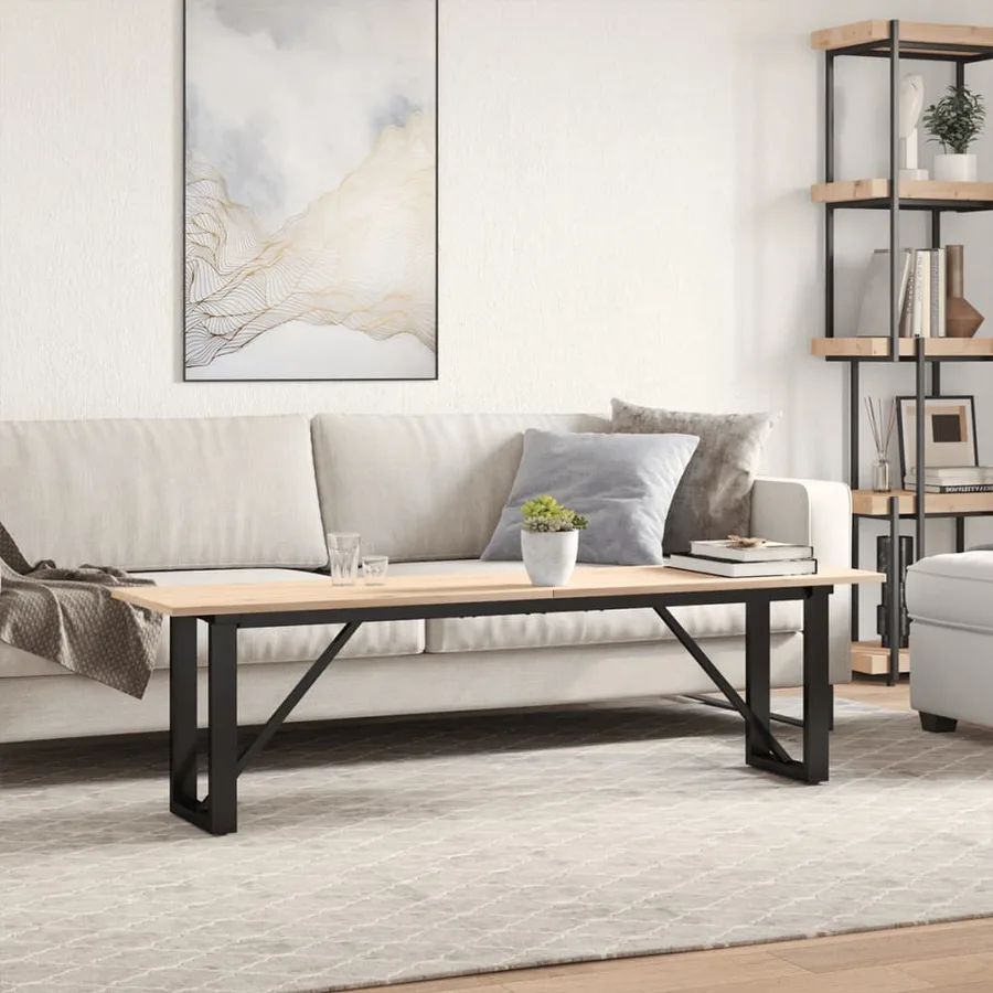 Table basse cadre en O 160x40x45 cm bois de pin massif et acier - 3