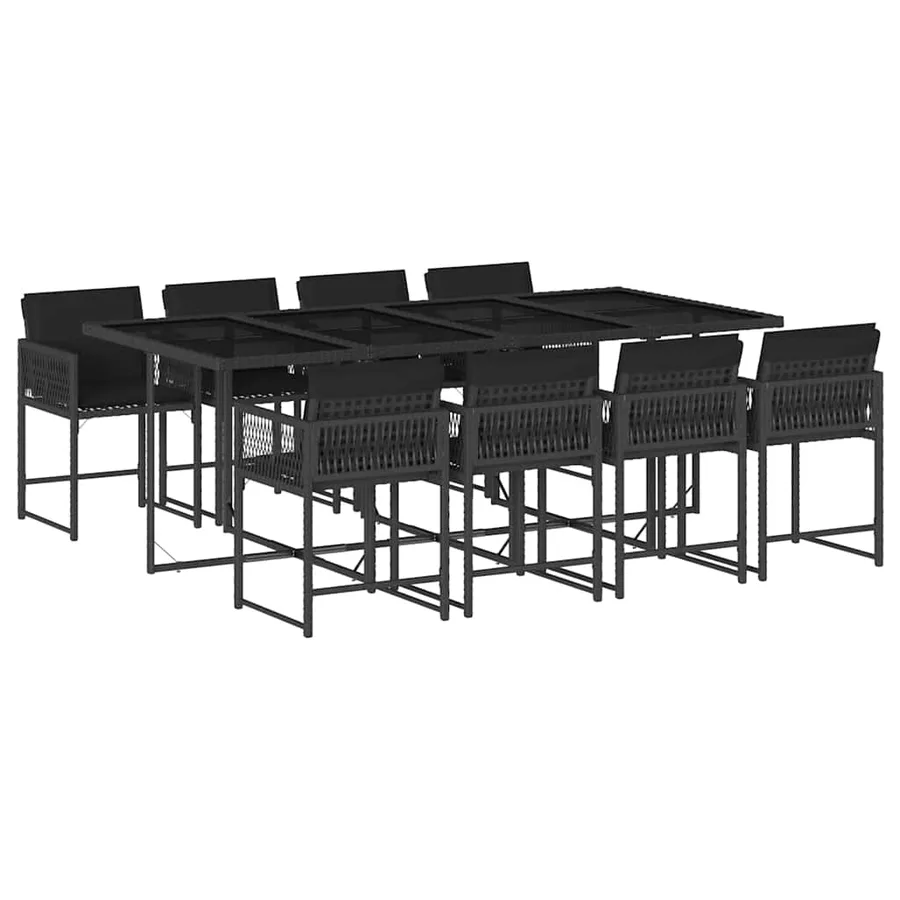 Ensemble à manger de jardin 9pcs coussins noir résine tressée - 2