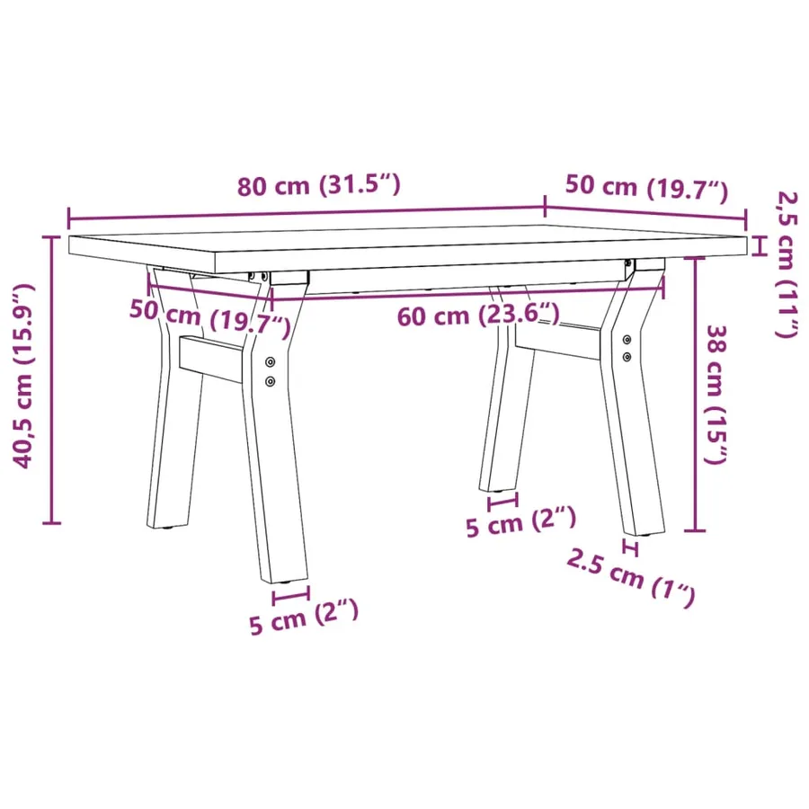 Table basse cadre en Y 80x50x40,5cm bois de pin massif et acier - 10