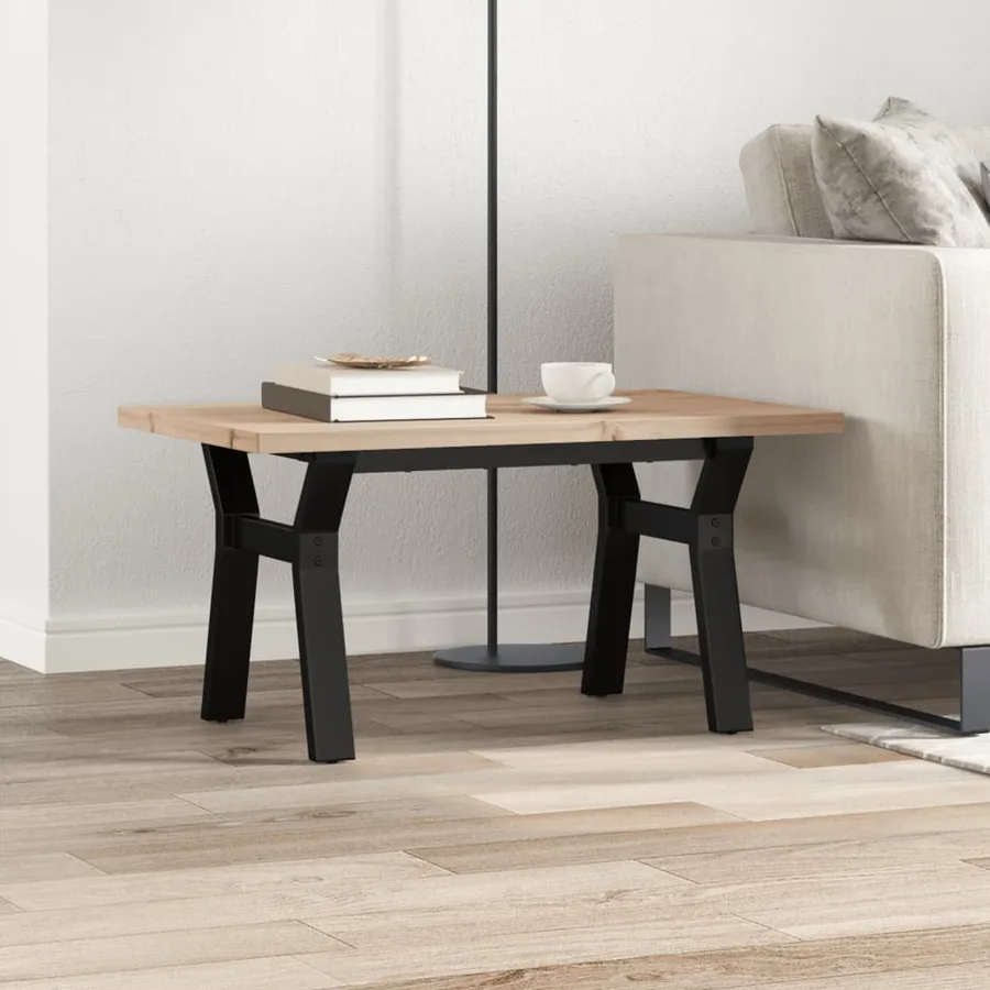 Table basse cadre en Y 80x50x40,5cm bois de pin massif et acier - 3