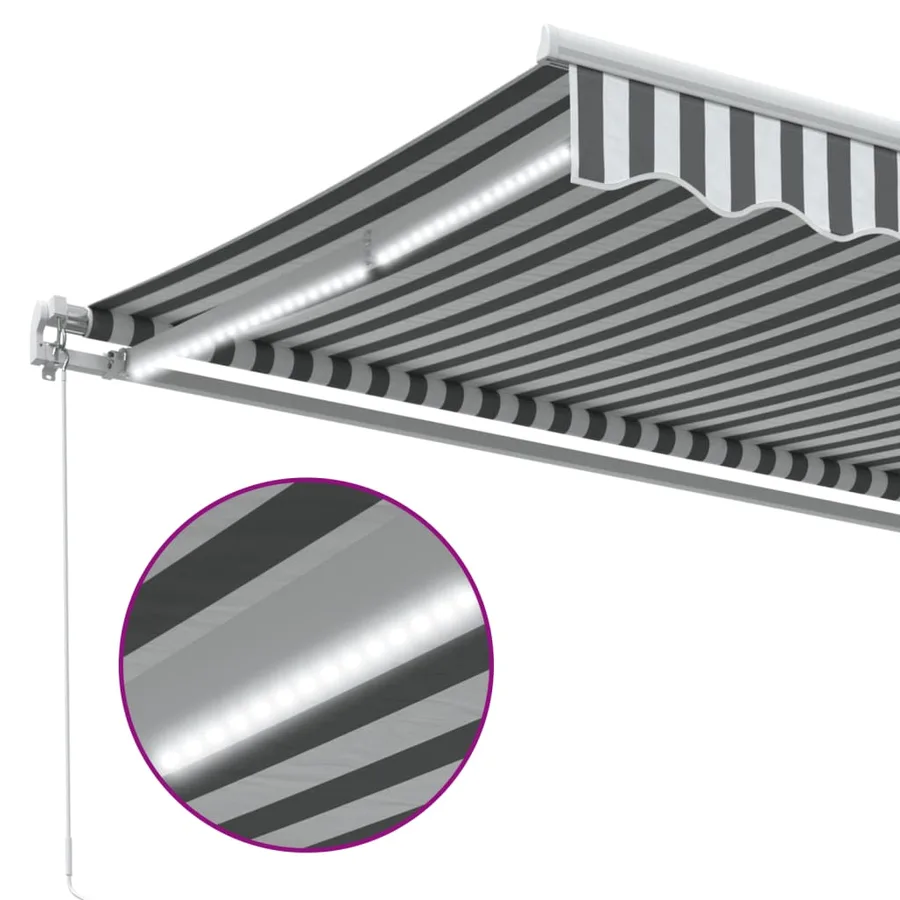 Auvent manuel rétractable avec LED anthracite blanc 500x350 cm - 8