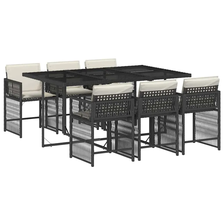 Ensemble à manger de jardin coussins 7pcs Noir Résine tressée - 2