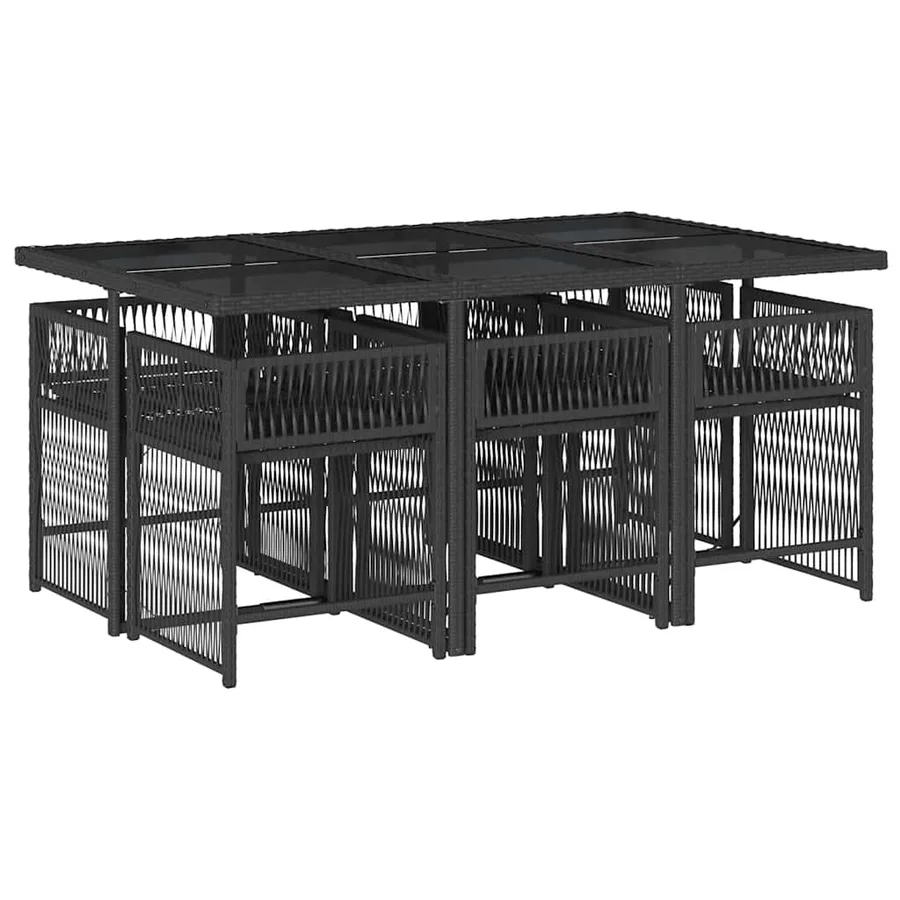 Ensemble à manger de jardin coussins 7pcs Noir Résine tressée - 3