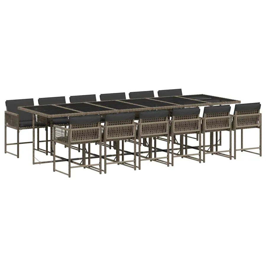 Ensemble à manger de jardin coussins 13 pcs gris résine tressée - 2