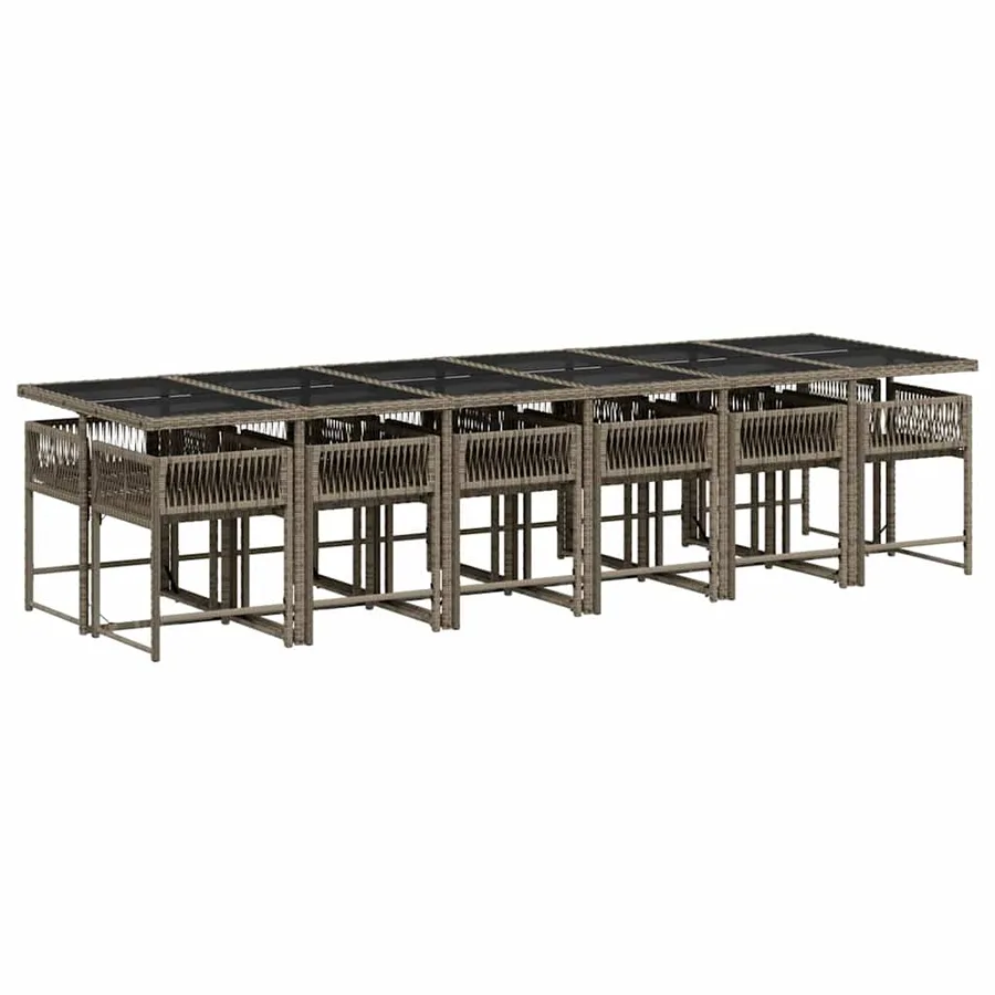 Ensemble à manger de jardin coussins 13 pcs gris résine tressée - 3