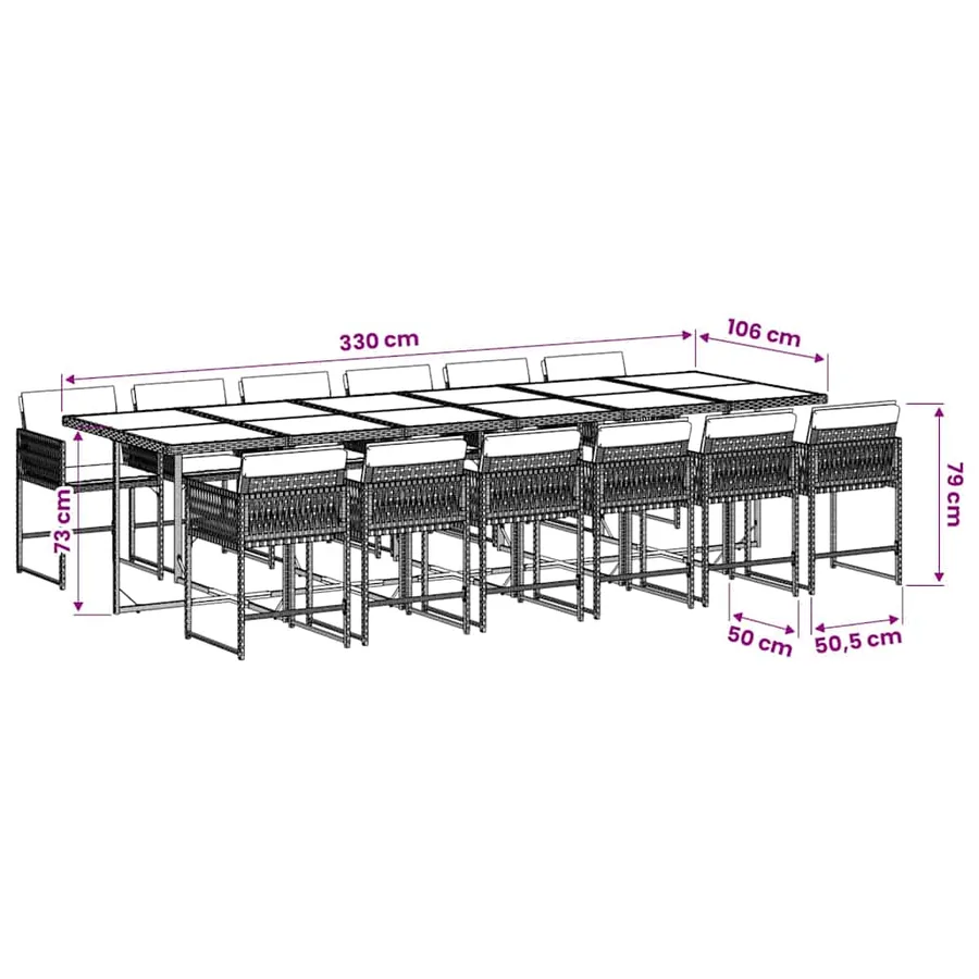 Ensemble à manger de jardin coussins 13 pcs gris résine tressée - 6