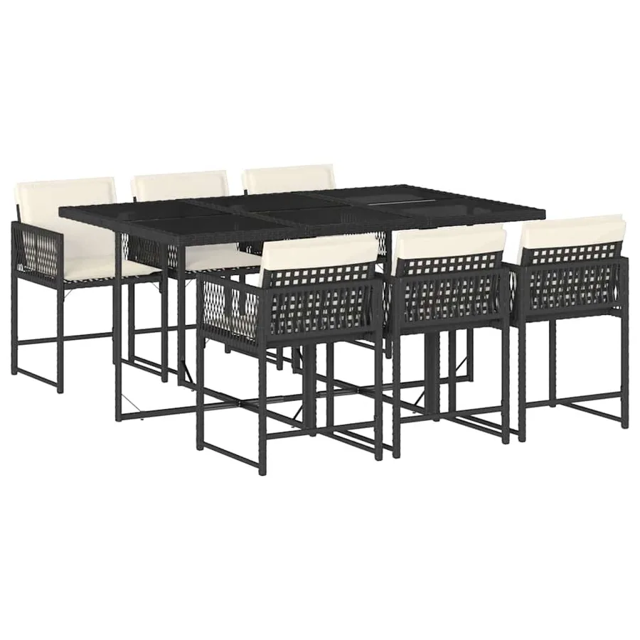 Ensemble à manger de jardin coussins 7pcs Noir Résine tressée - 2