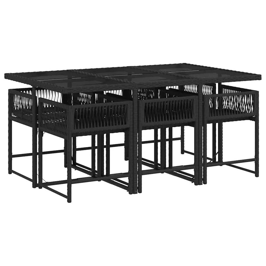 Ensemble à manger de jardin coussins 7pcs Noir Résine tressée - 3