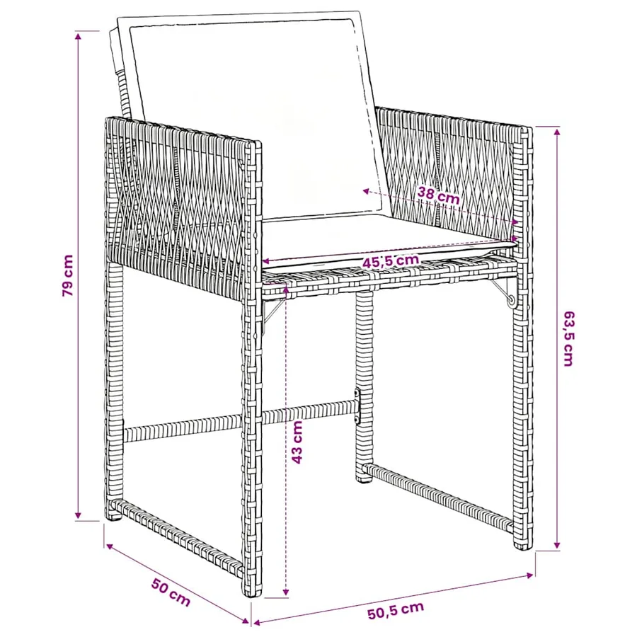 Ensemble à manger de jardin coussins 7pcs Noir Résine tressée - 7