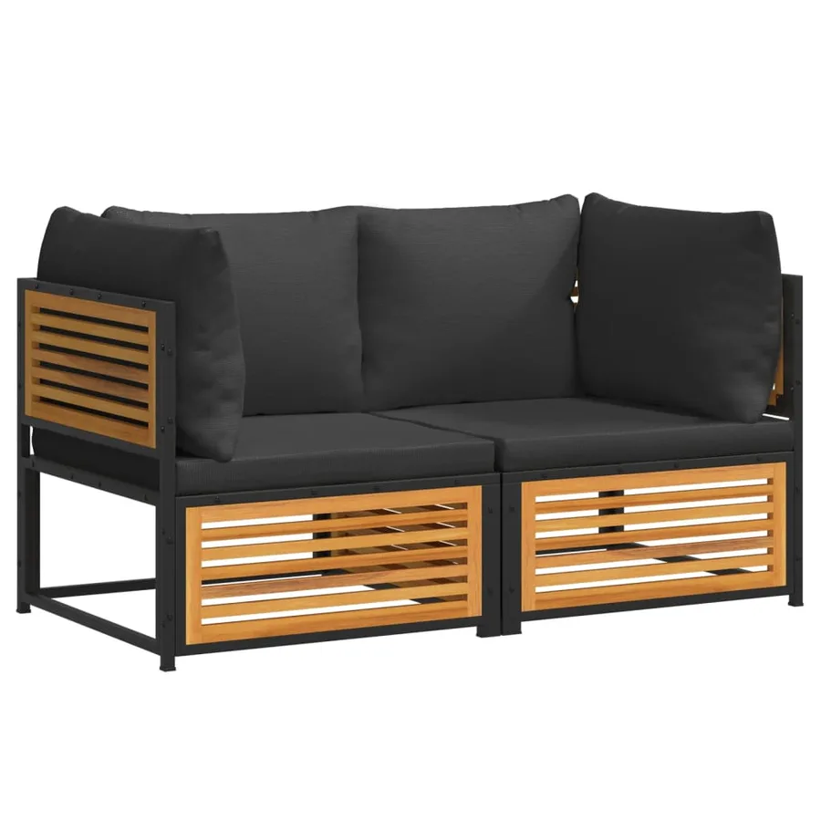 Salon de jardin avec coussins 2 pcs bois massif acacia - 2
