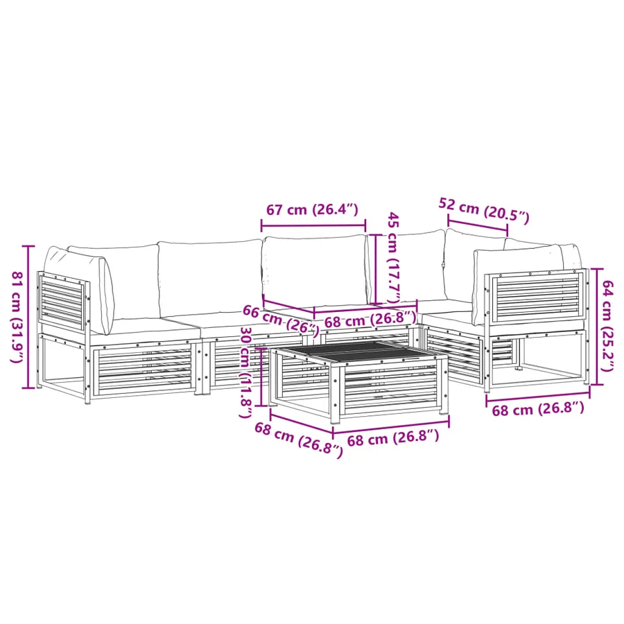 Salon de jardin avec coussins 6 pcs bois d'acacia solide - 12