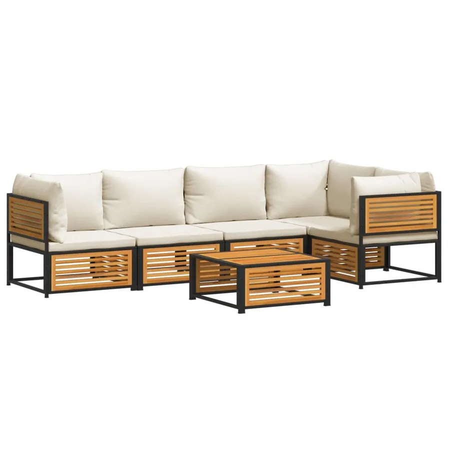 Salon de jardin avec coussins 6 pcs bois d'acacia solide - 2