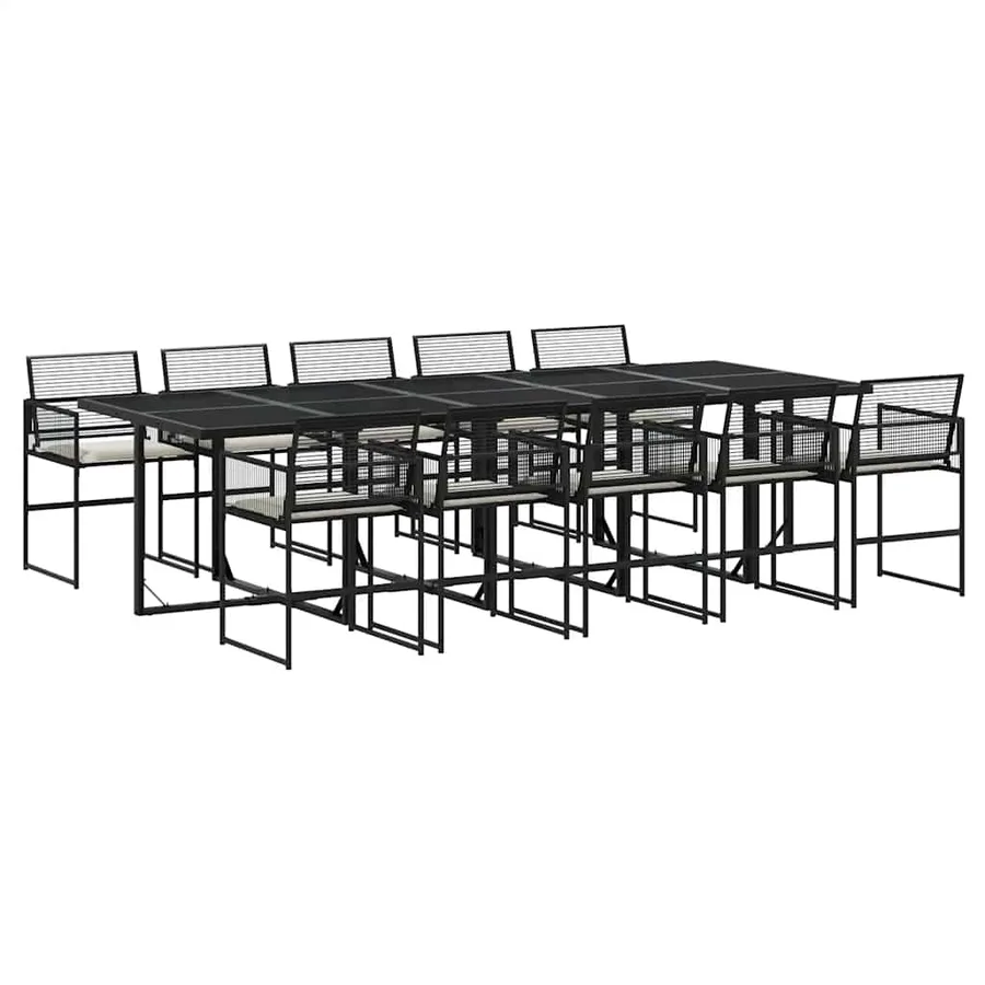 Ensemble à manger de jardin 11 pcs coussins noir résine tressée - 2