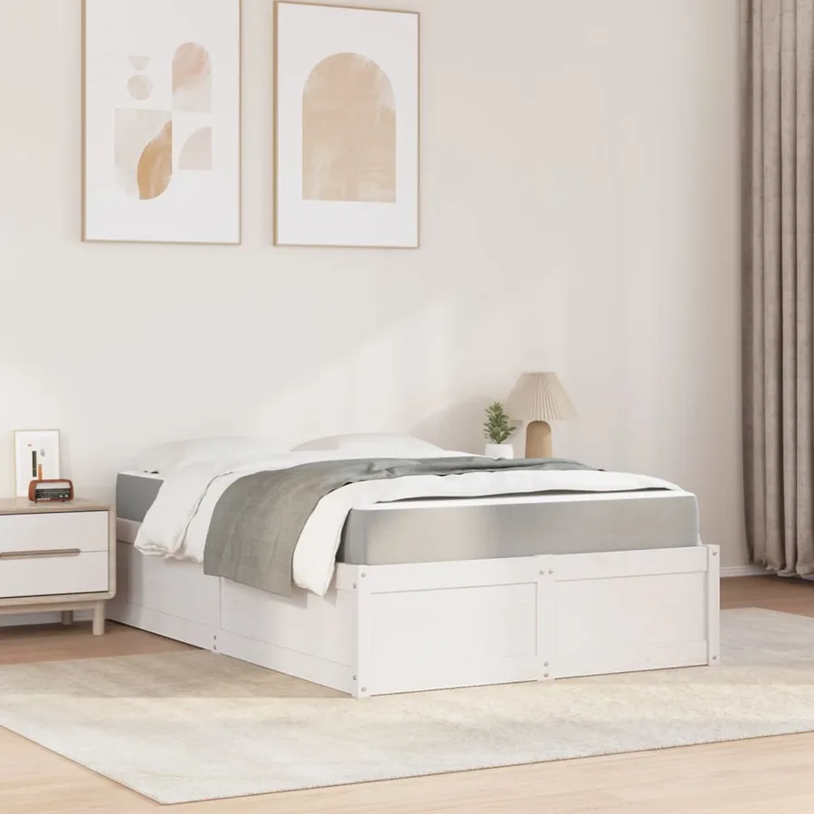 Lit avec matelas blanc 140x190 cm bois massif de pin - 3