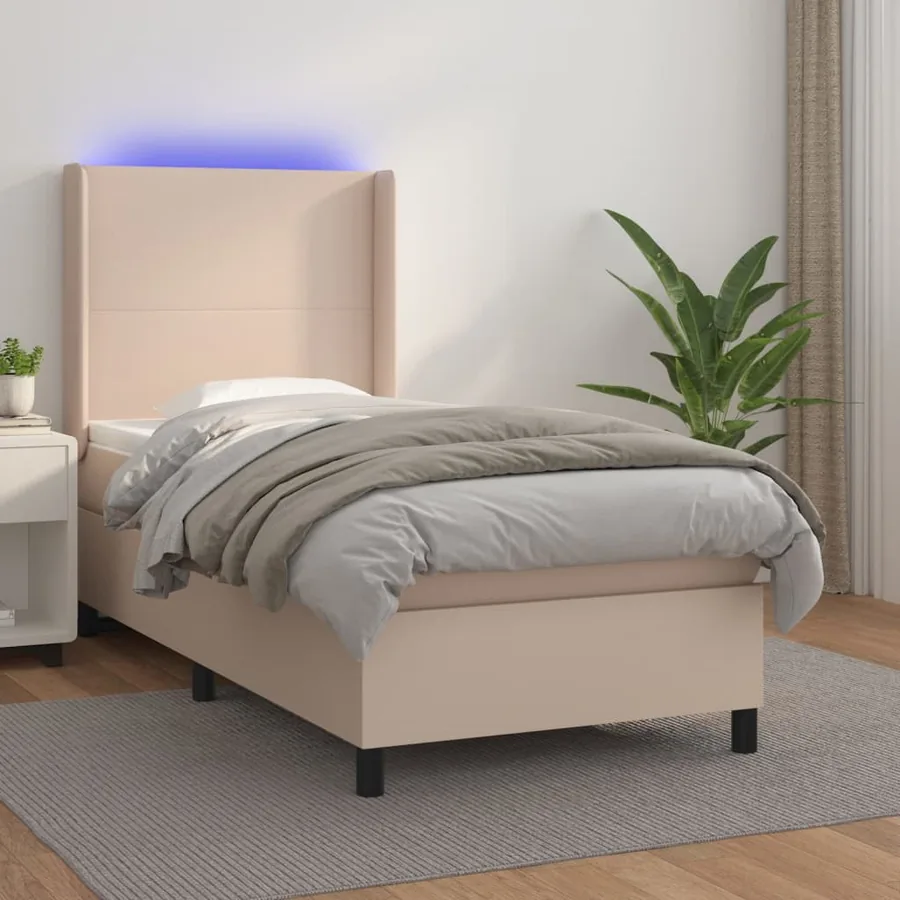 Sommier à lattes de lit matelas et LED Cappuccino 90x190cm
