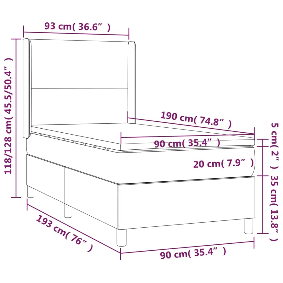 Sommier à lattes de lit matelas et LED Cappuccino 90x190cm - 8