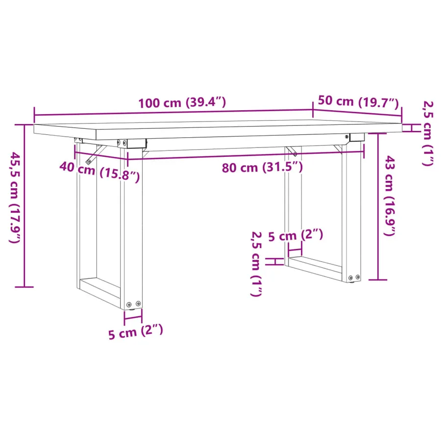 Table basse cadre en O 100x50x45,5 cm bois de pin massif acier - 10
