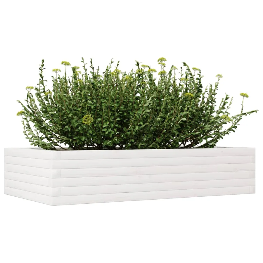 Jardinière blanc 110x60x23 cm bois de pin massif - 4