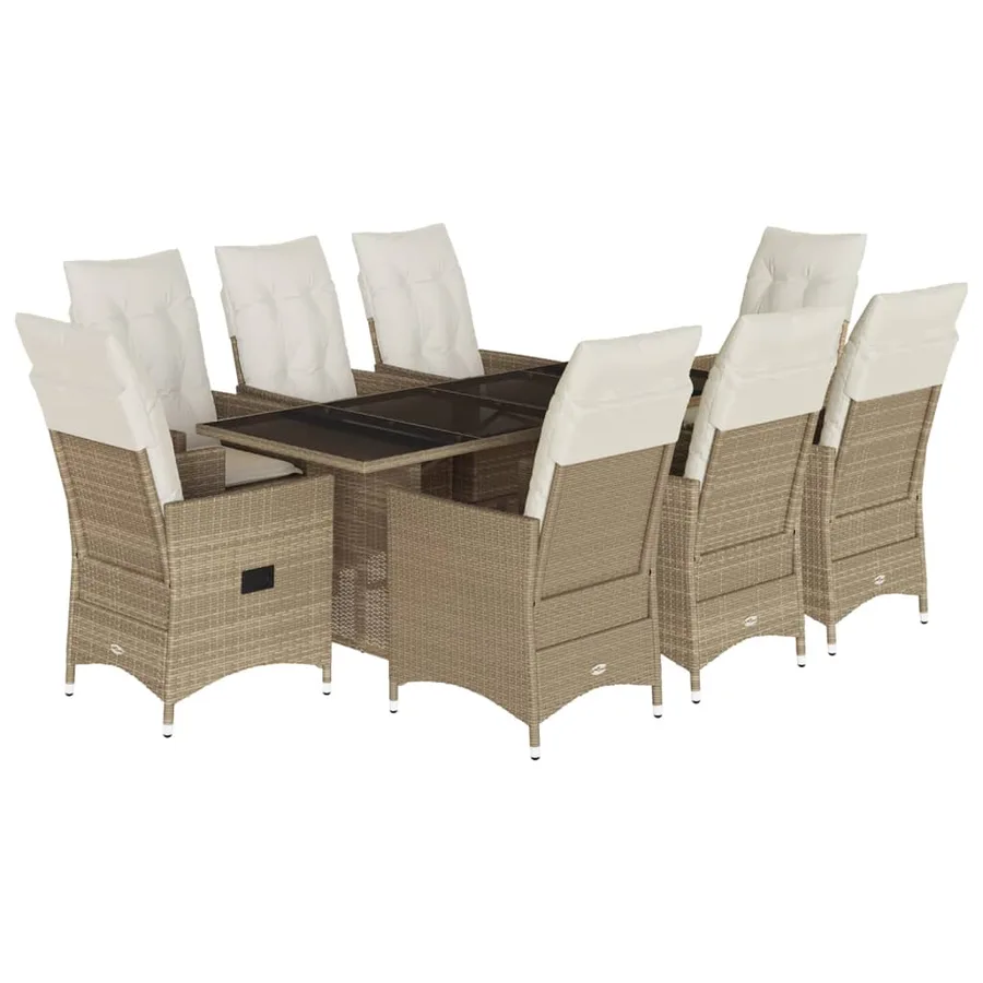 Ensemble à manger de jardin et coussins 9 pcs beige Poly rotin - 2