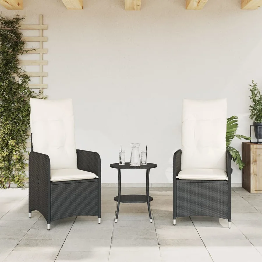 Chaises inclinables de jardin lot de 2 et coussins noir rotin - 3