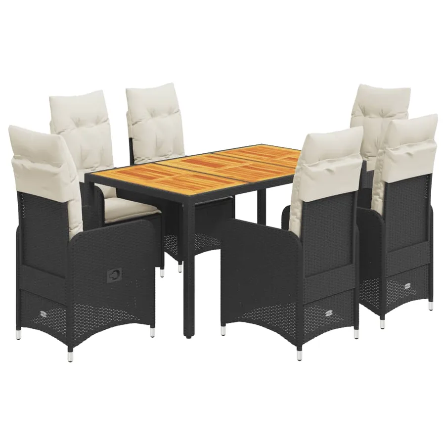 Ensemble de bistro de jardin 7 pcs coussins noir poly rotin - 2