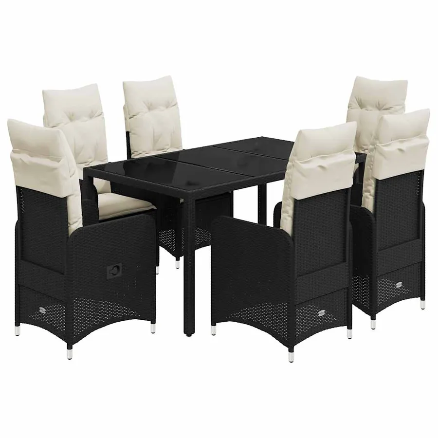 Ensemble de bistro de jardin 7 pcs coussins noir poly rotin - 2