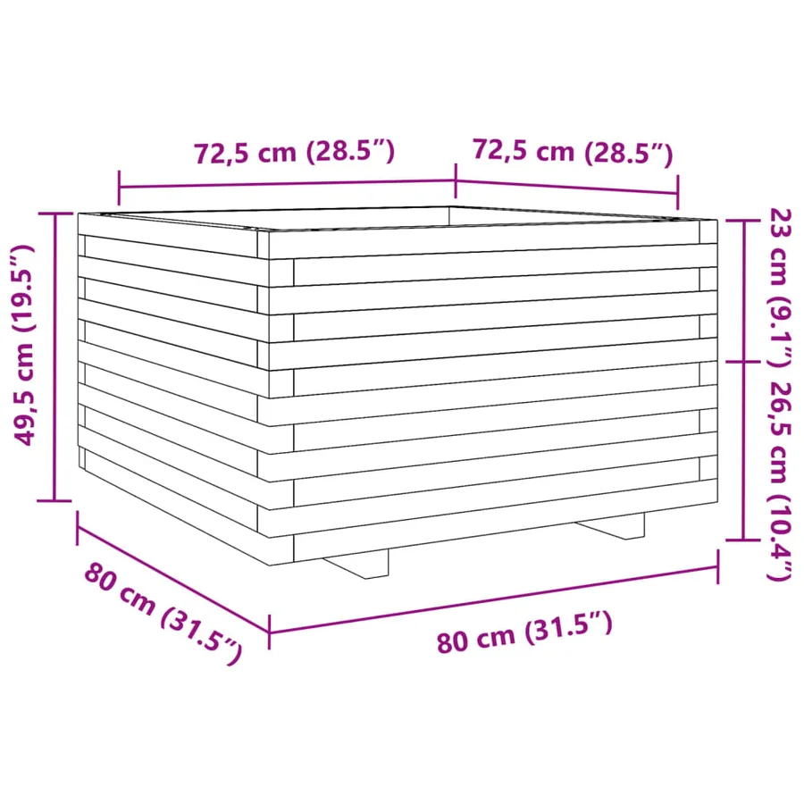 Jardinière cire marron 80x80x49,5 cm bois de pin massif - 10