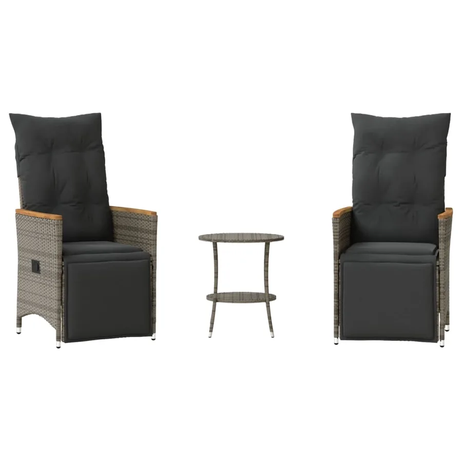 Ensemble de bistro 3 pcs avec coussins gris résine tressée - 2
